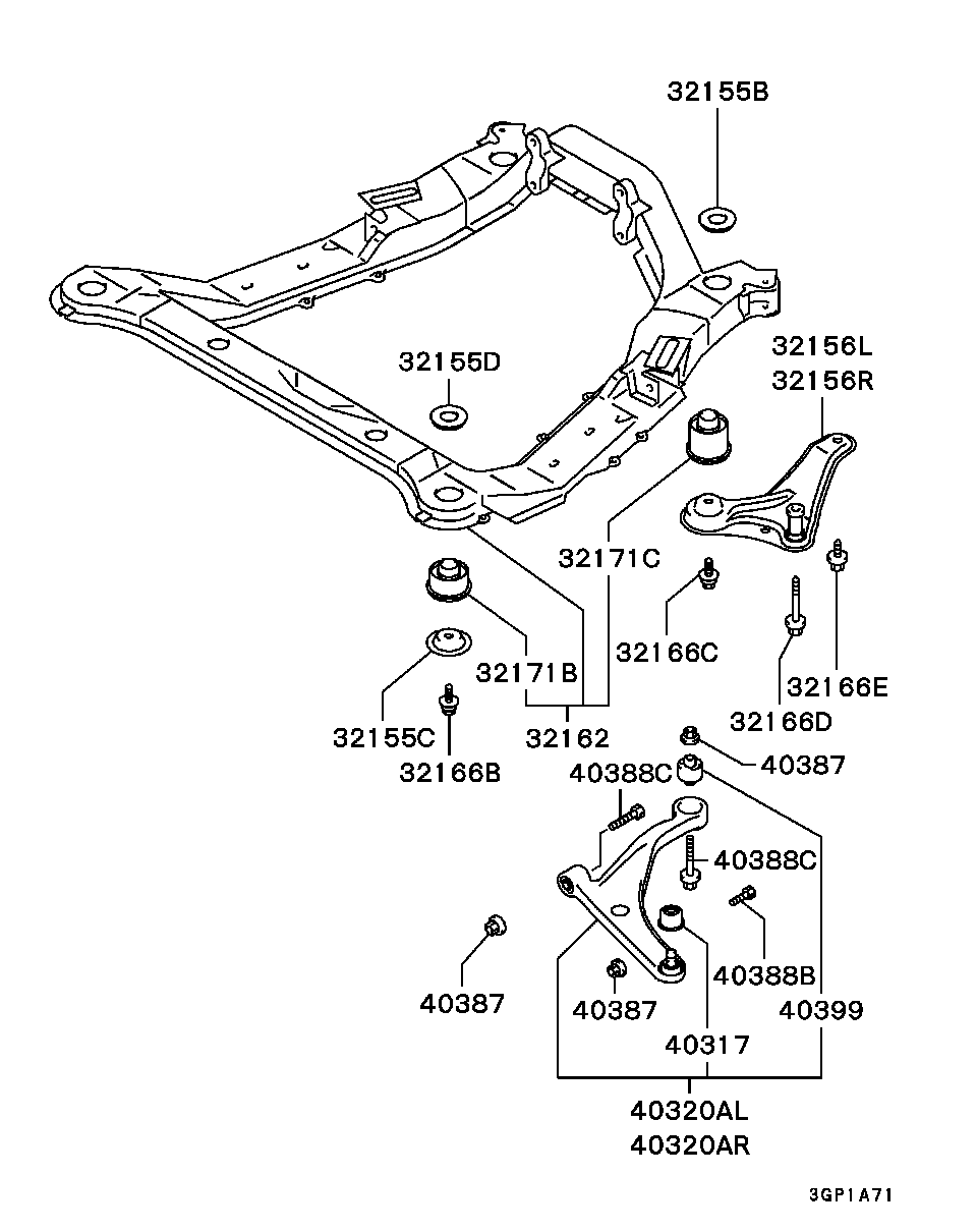 Mitsubishi MR316074 - Front suspension - front susp arm & member: 02 pcs. autospares.lv