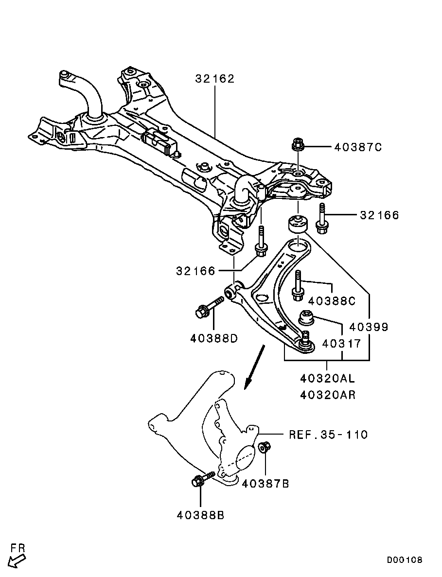 Mitsubishi MN184133 - Front suspension - front susp arm & member: 02 pcs. autospares.lv