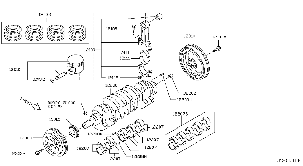 NISSAN 13021-AD200 - Piston,crankshaft & flywheel; illustration: 01 pcs. autospares.lv