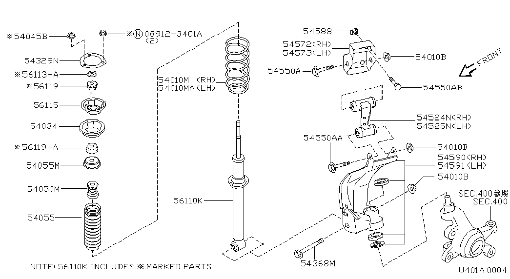 NISSAN 56110-90J87 - Front suspension; (strut and link): 02 pcs. autospares.lv