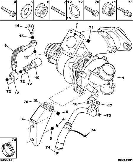 PEUGEOT 1164 34 - Turbo charger oil return hose: 01 pcs. autospares.lv