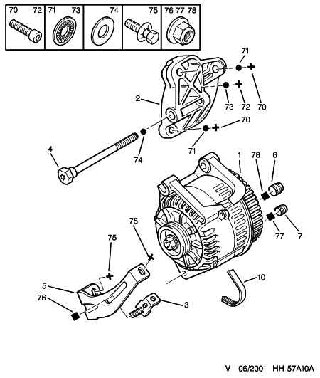 CITROËN/PEUGEOT 5750 TJ - Alternator and fixings: 01 pcs. autospares.lv