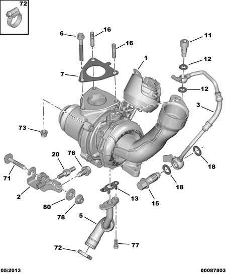 PEUGEOT 0375.S4 - Turbo charger oil return hose: 01 pcs. autospares.lv