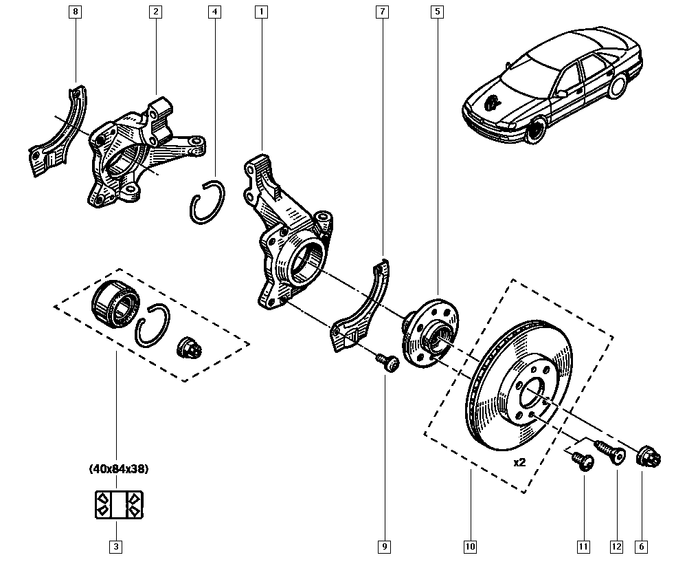 RENAULT 77.01.206.198 - Stub axle - disk autospares.lv