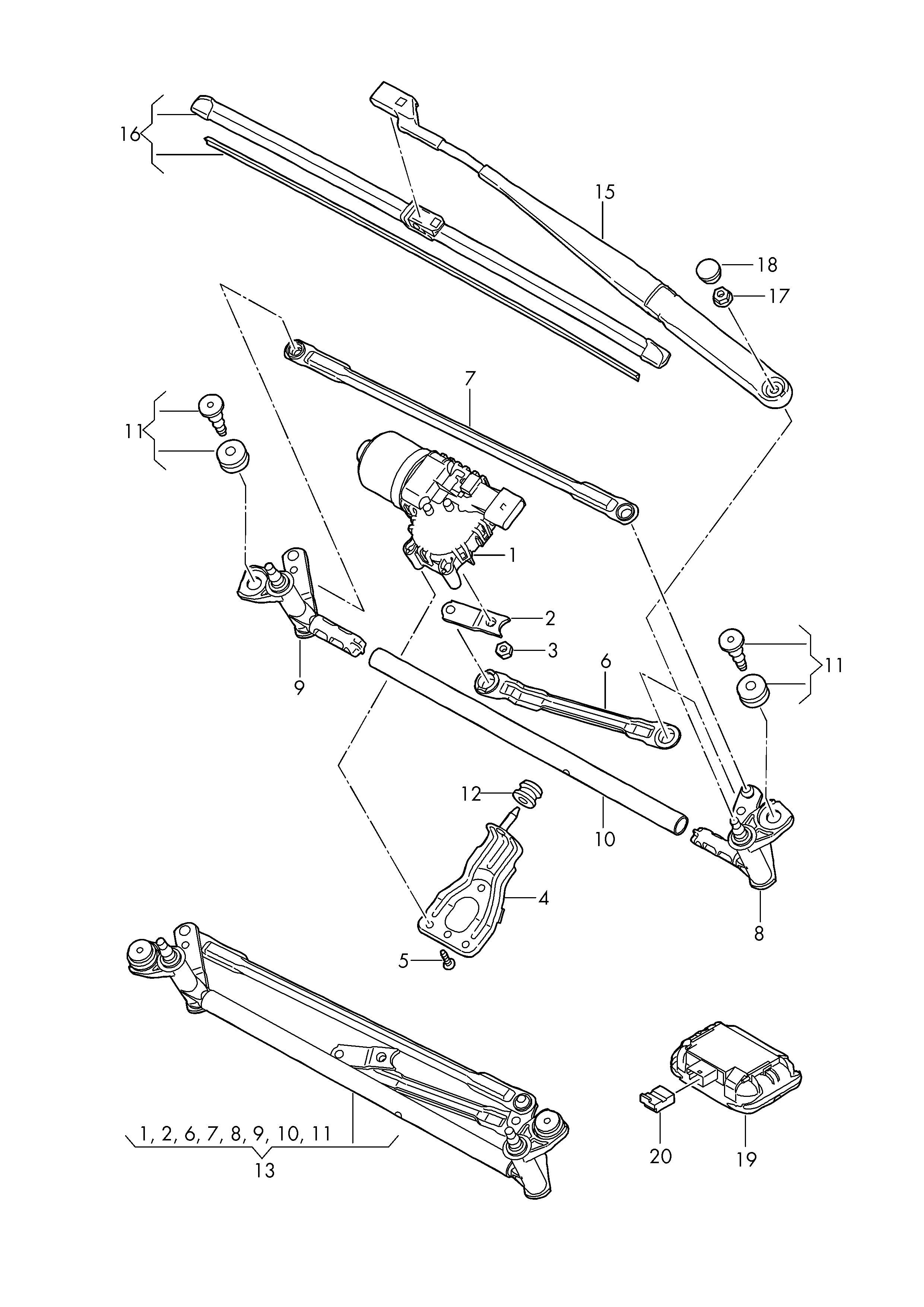 VW 6J1 955 425 - Windshield wiper base, windshield wiper wiper motor: 1 pcs. autospares.lv