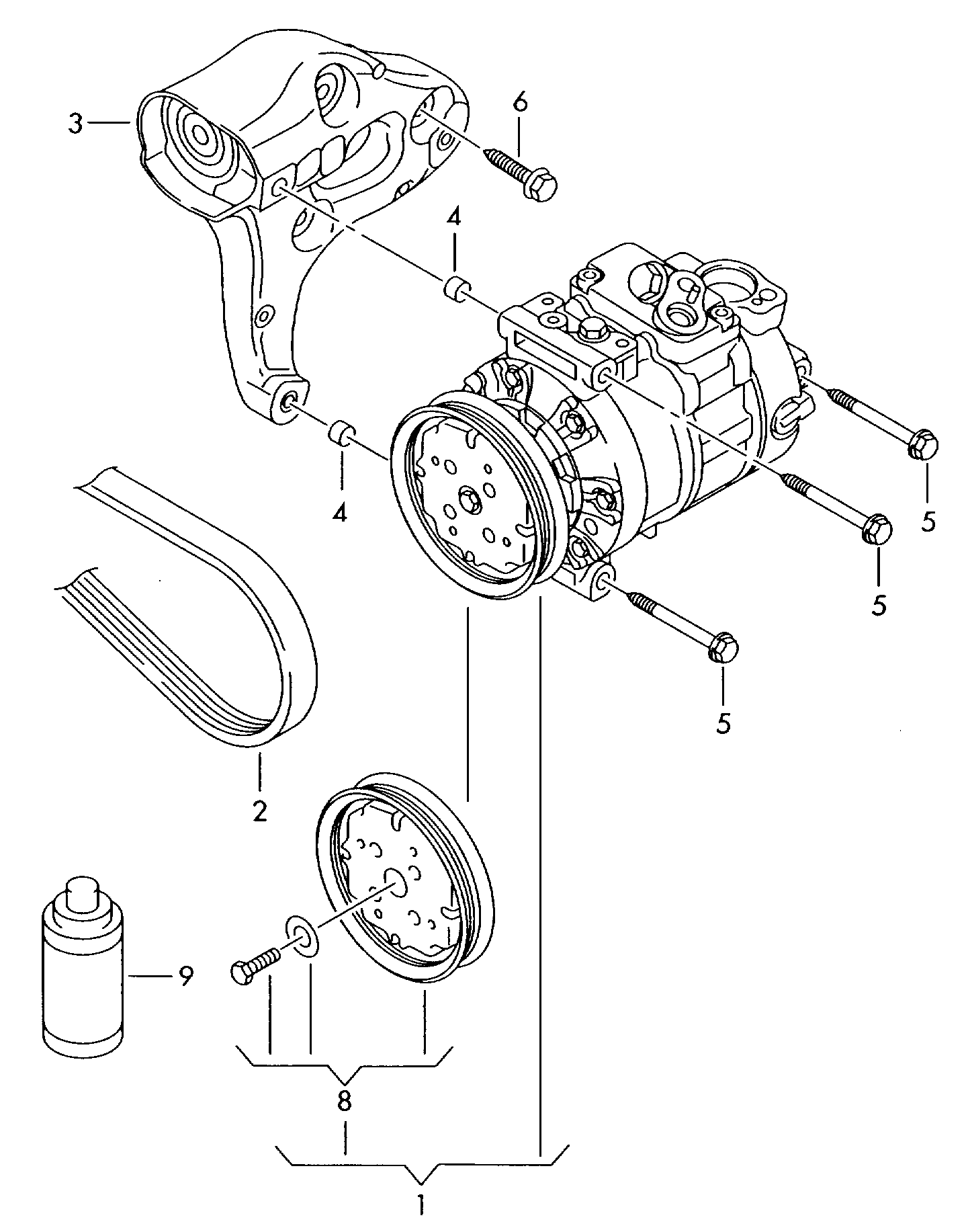 OM 5N0820803H - A/c compressor connecting and mounting parts for compressor: 1 pcs. autospares.lv