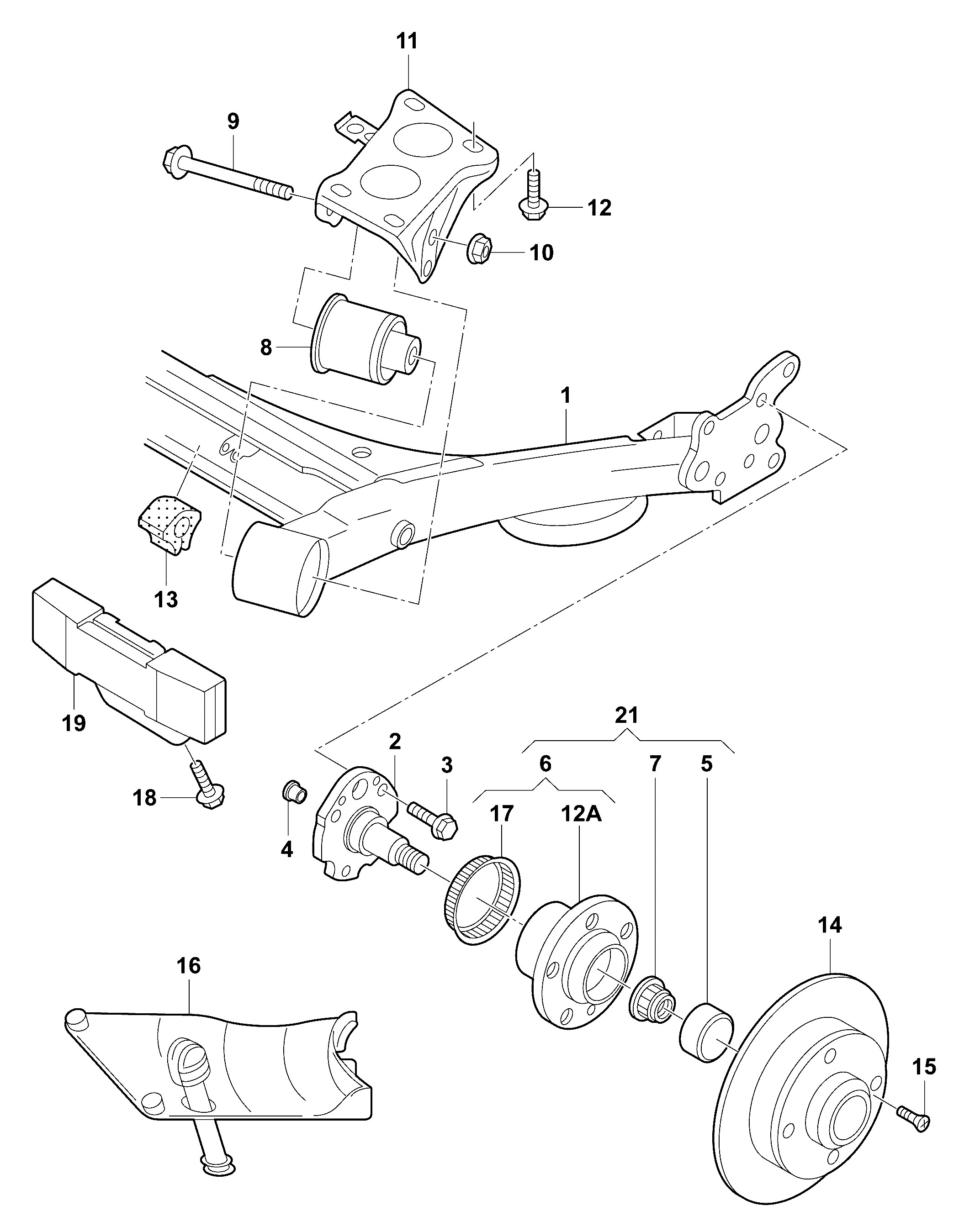 VAG N 104 099 03 - Rear axle beam with attachment parts: 2 pcs. autospares.lv