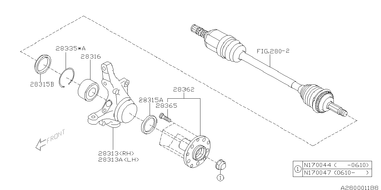 Subaru 28015-AA080 - Front axle: 02 pcs. autospares.lv