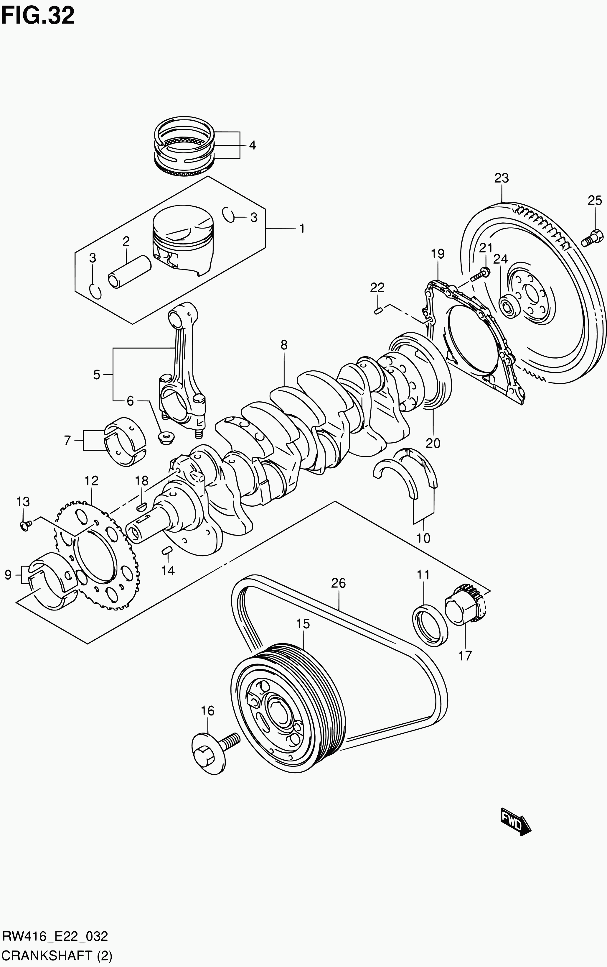 FIAT 17521-64J00 - 32 - crankshaft (type 1,2:rw416): 1 pcs. autospares.lv