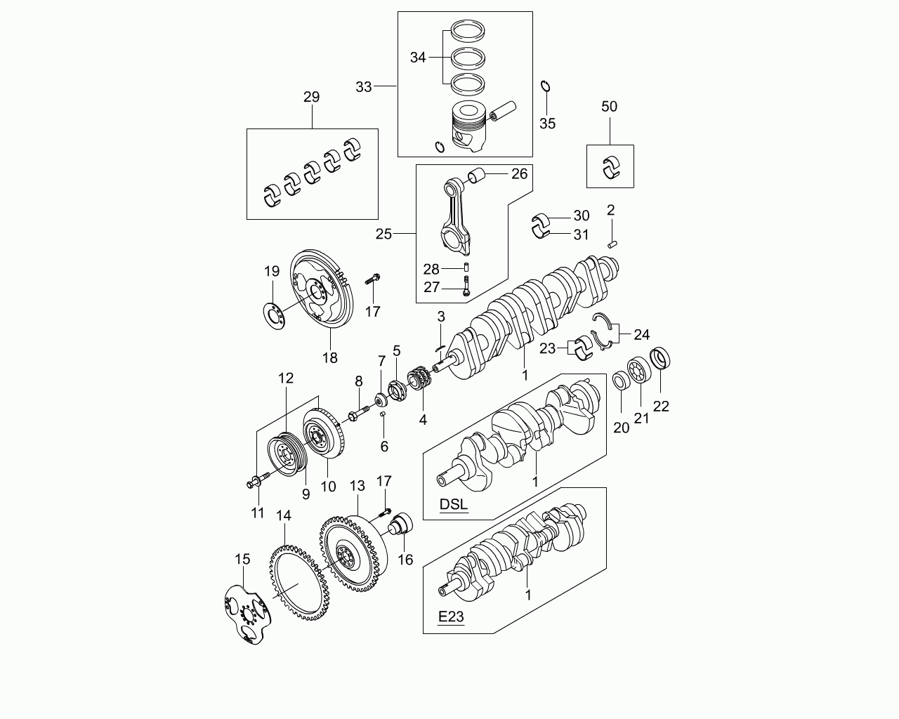 Ssangyong 6650302205 - Crankshaft & flywheel: 1 pcs. autospares.lv