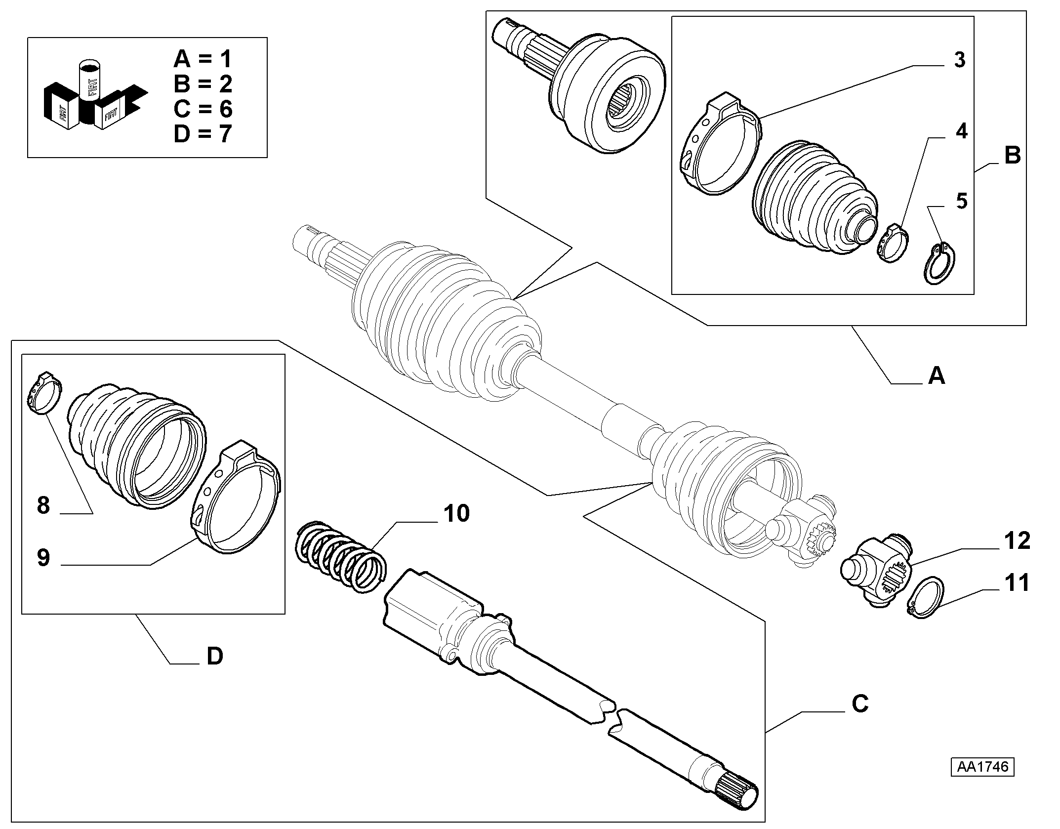 Alfa Romeo 71771174 - 1349786080 - shaft rh (var.: 1/rev.: 0), (pnc:2; №1): 01 pcs. autospares.lv