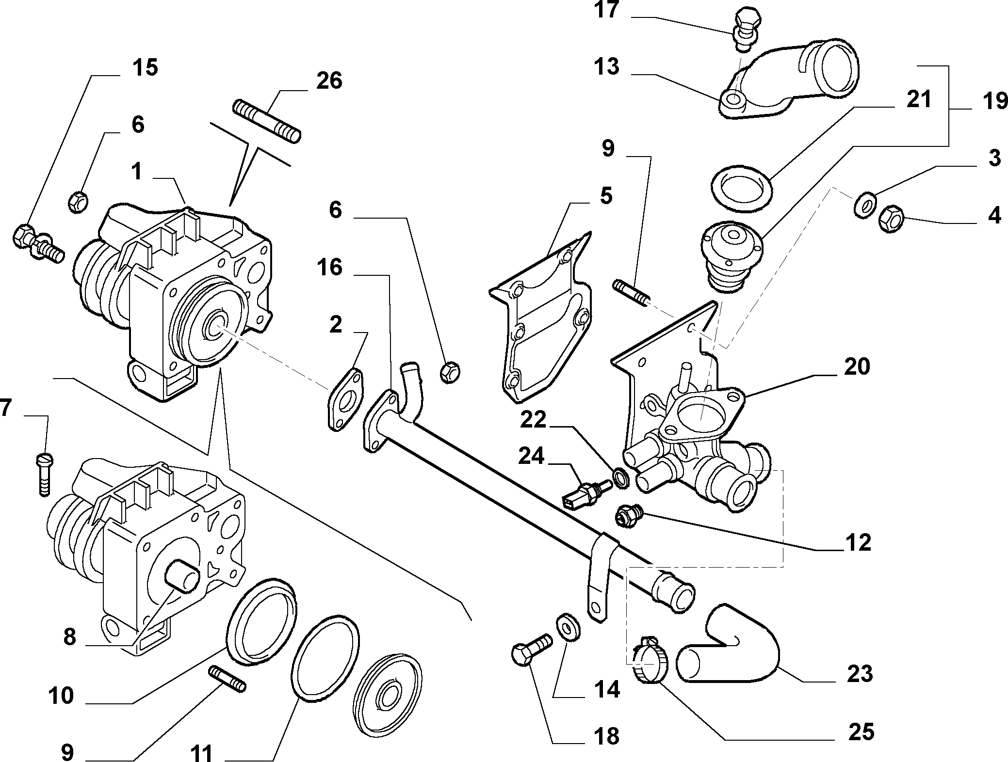 Alfa Romeo 99455420 - Water pump and lines (var.: 1/rev.: 0): 01 pcs. autospares.lv