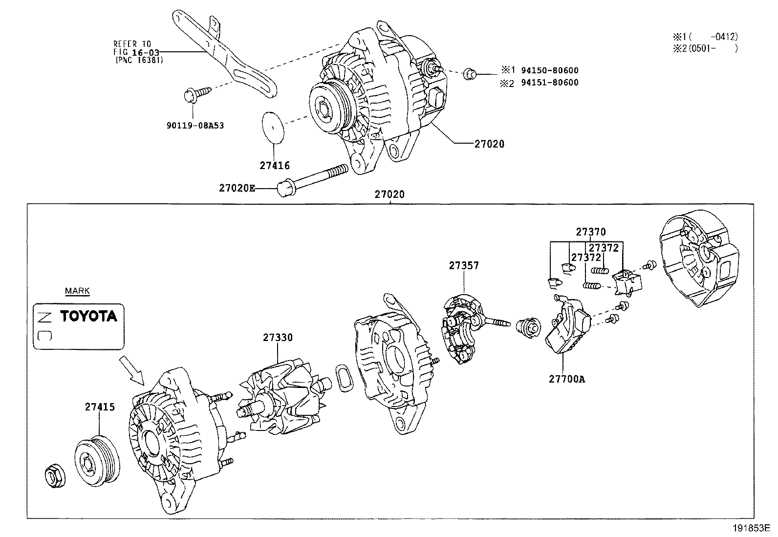 TOYOTA 27415-33010 - Alternator: 01 pcs. autospares.lv