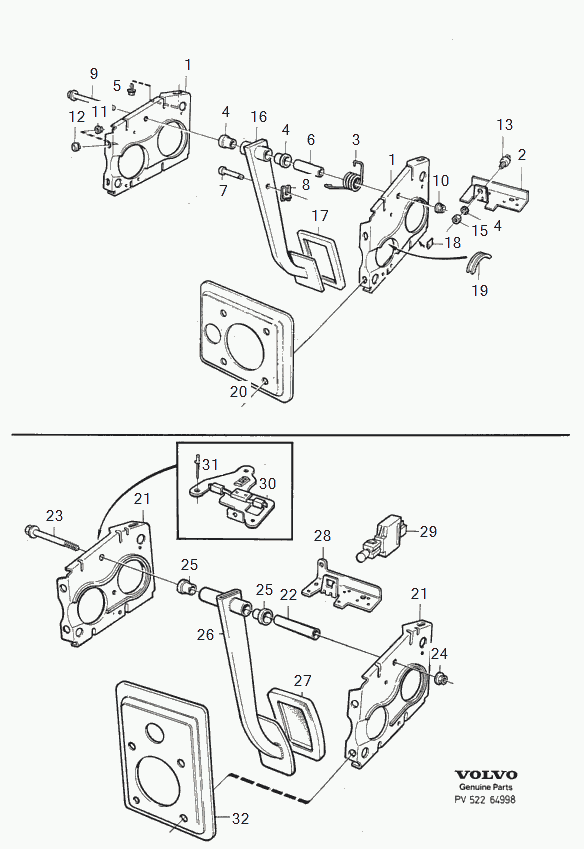 Opel 1272021 - Brake pedal with fittings 960 r.h.d 1995-. s90,v90: 1.00 pcs. autospares.lv