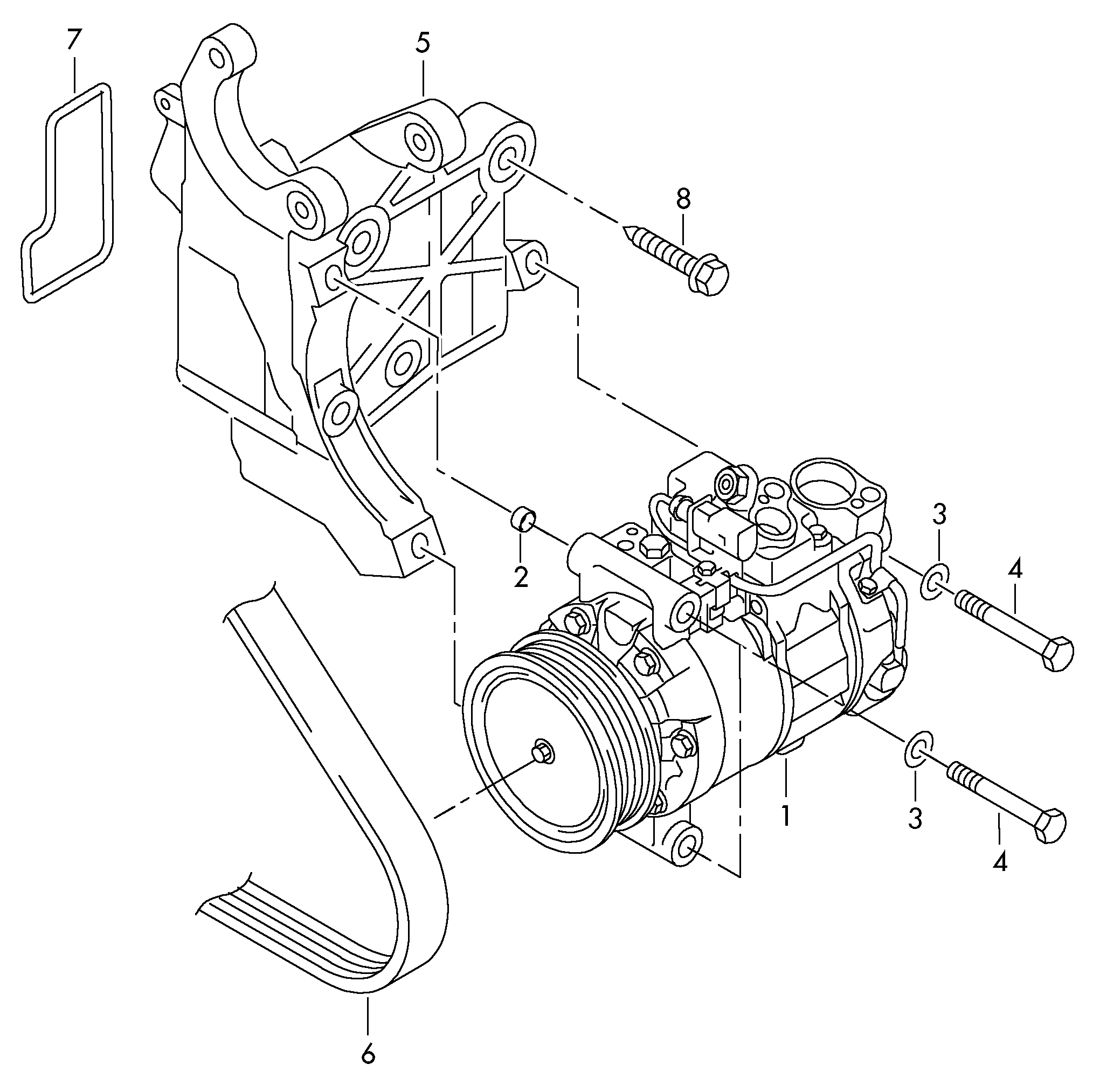 VW 7P0820803D - A/c compressor connecting and mounting parts for compressor: 1 pcs. autospares.lv