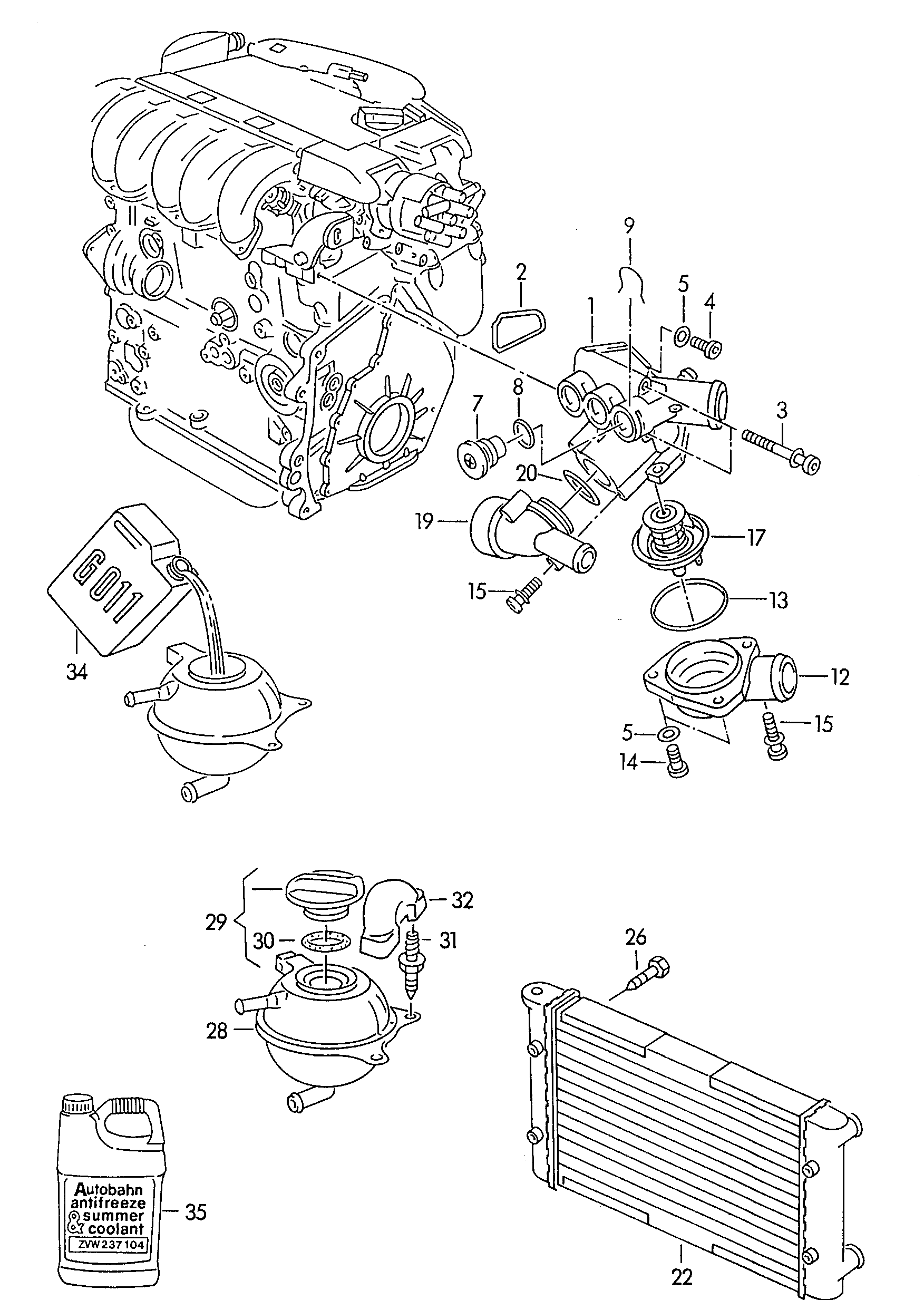 VW/SEAT 1H0121253CB - Cooler for coolant reservoir coolant regulator housing: 1 pcs. autospares.lv