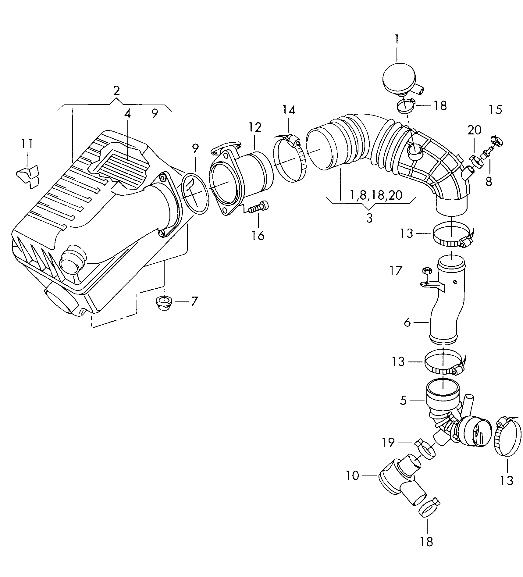 Seat 037 906 461 C - Air filter with connecting parts: 1 pcs. autospares.lv