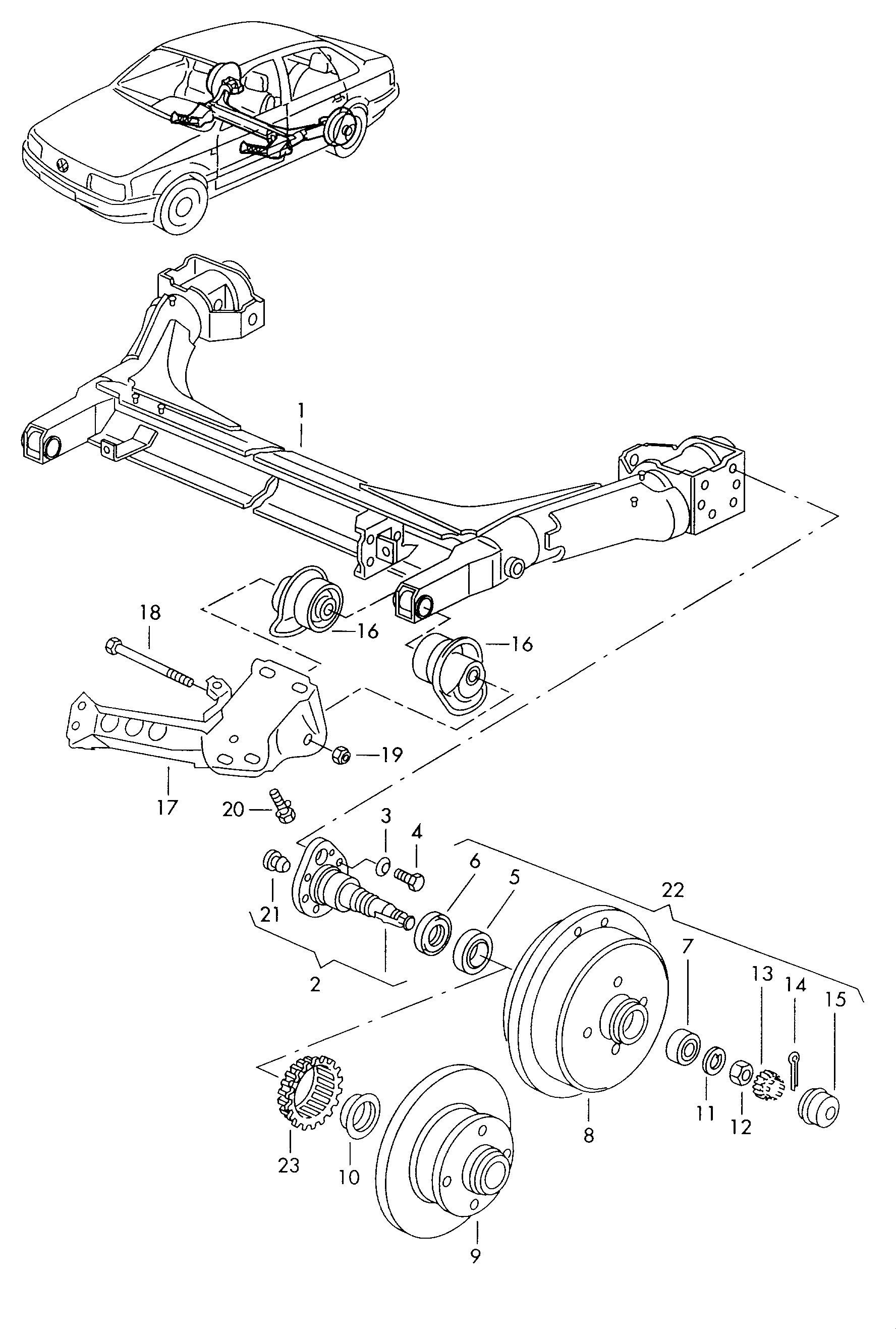 Skoda 311405645 - Rear axle beam with attachment parts: 2 pcs. autospares.lv