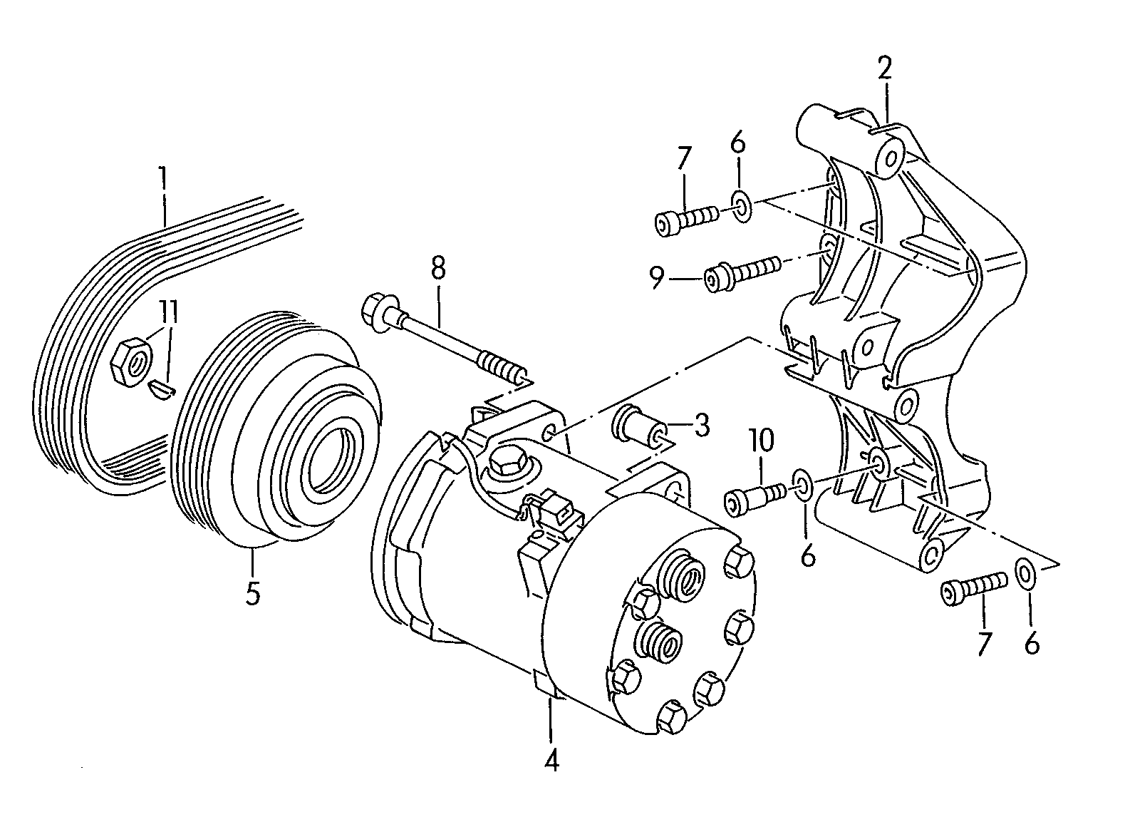 VW 021 145 933 H - A/c compressor connecting and mounting parts for compressor: 1 pcs. autospares.lv