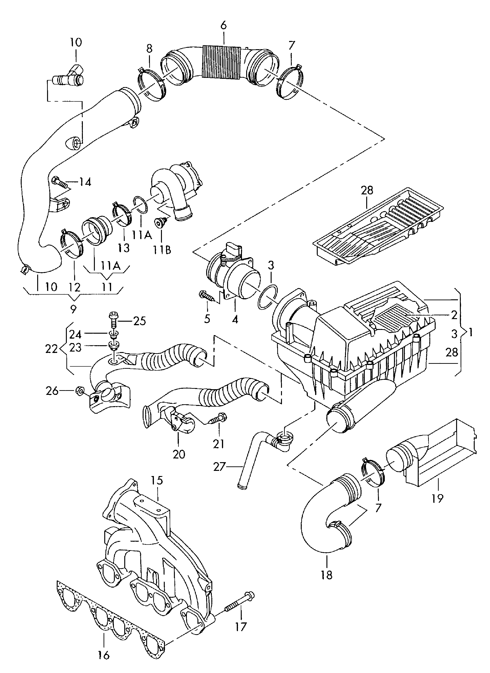 VAG 038906461B - Intake connection air filter with connecting parts: 1 pcs. autospares.lv