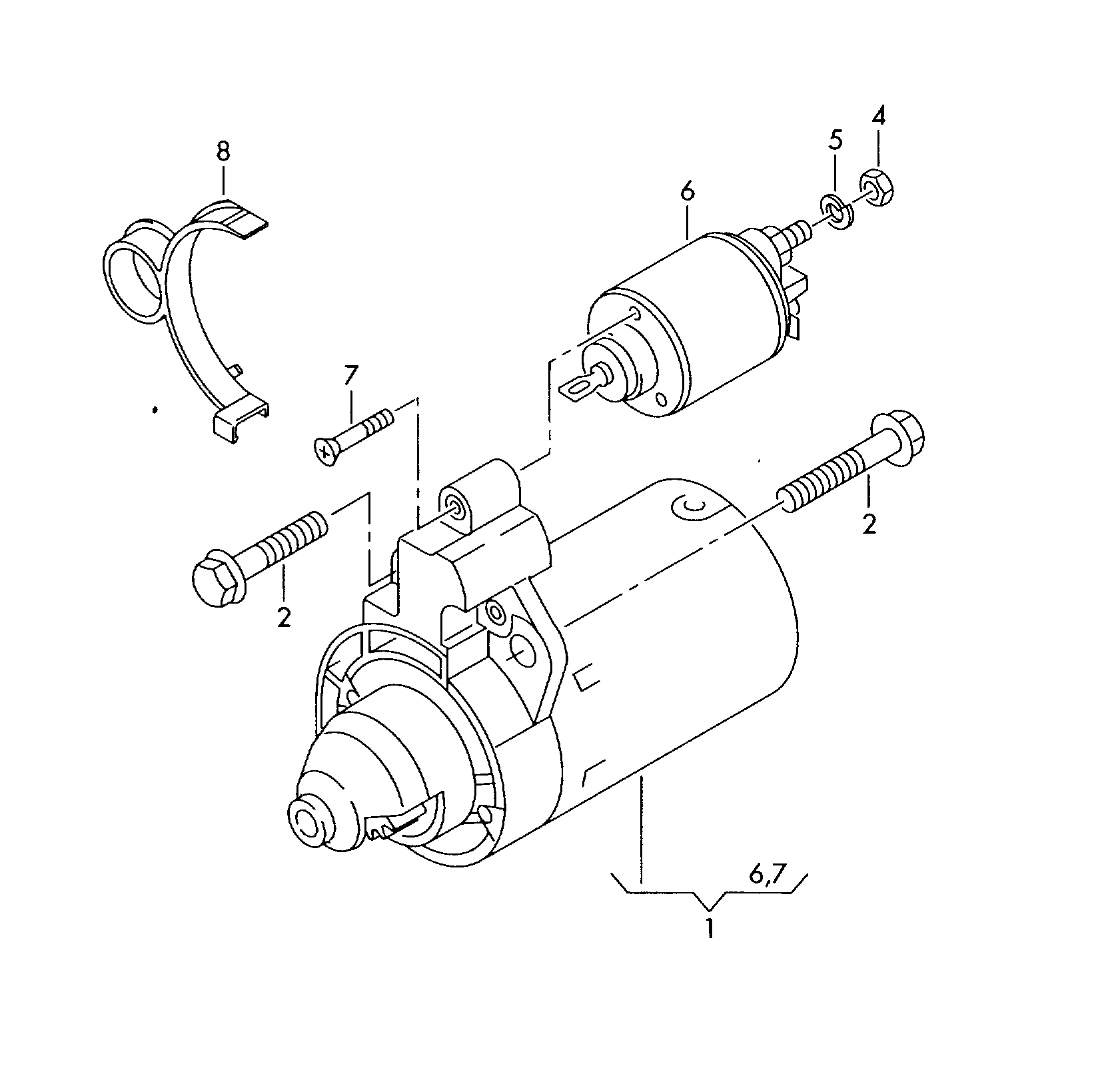 Seat 02E 911 023 H - Starter and single parts: 1 pcs. autospares.lv