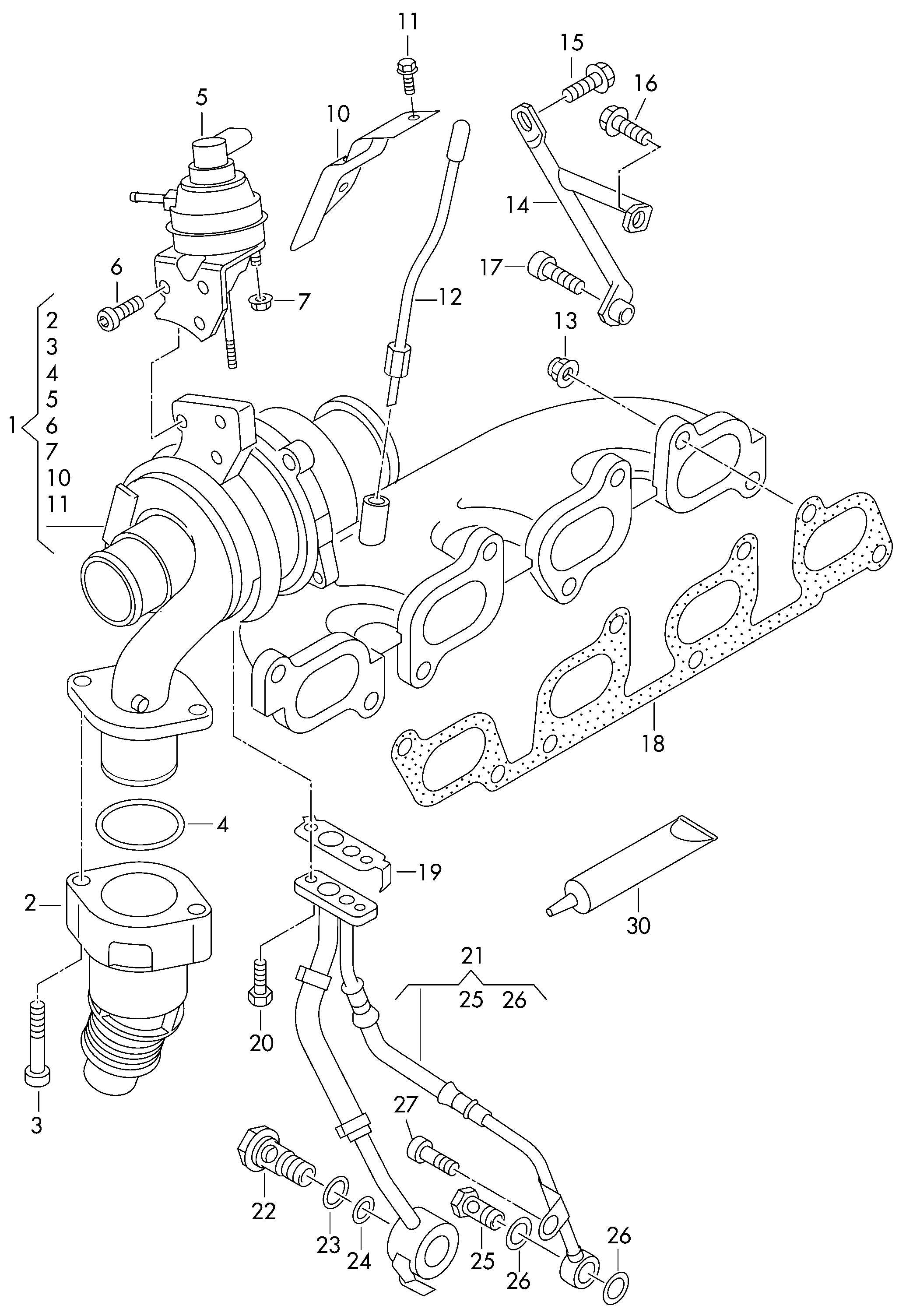 VAG 03L253014A - Exhaust manifold with turbo- charger: 1 pcs. autospares.lv