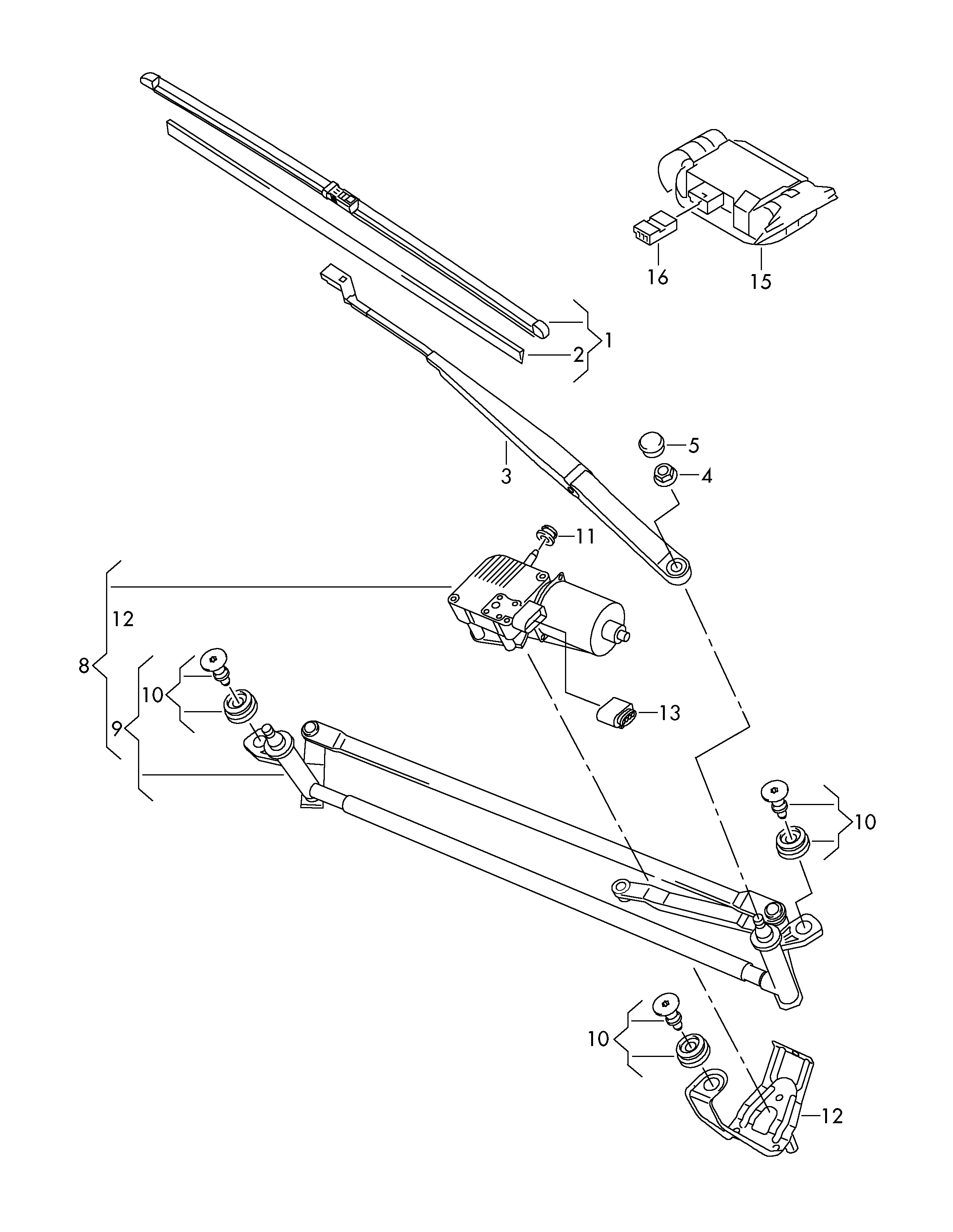 VW (SVW) 5N1998002 - Windshield wiper window wiper mounting with wiper motor: 1 pcs. autospares.lv