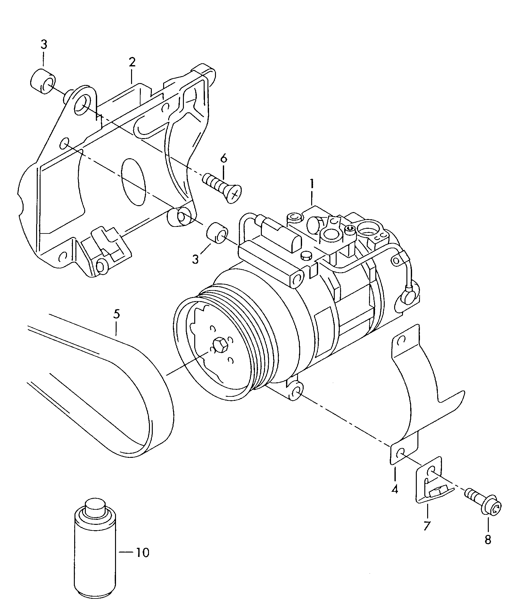 Seat 3D0820803T - A/c compressor connecting and mounting parts for compressor: 1 pcs. autospares.lv