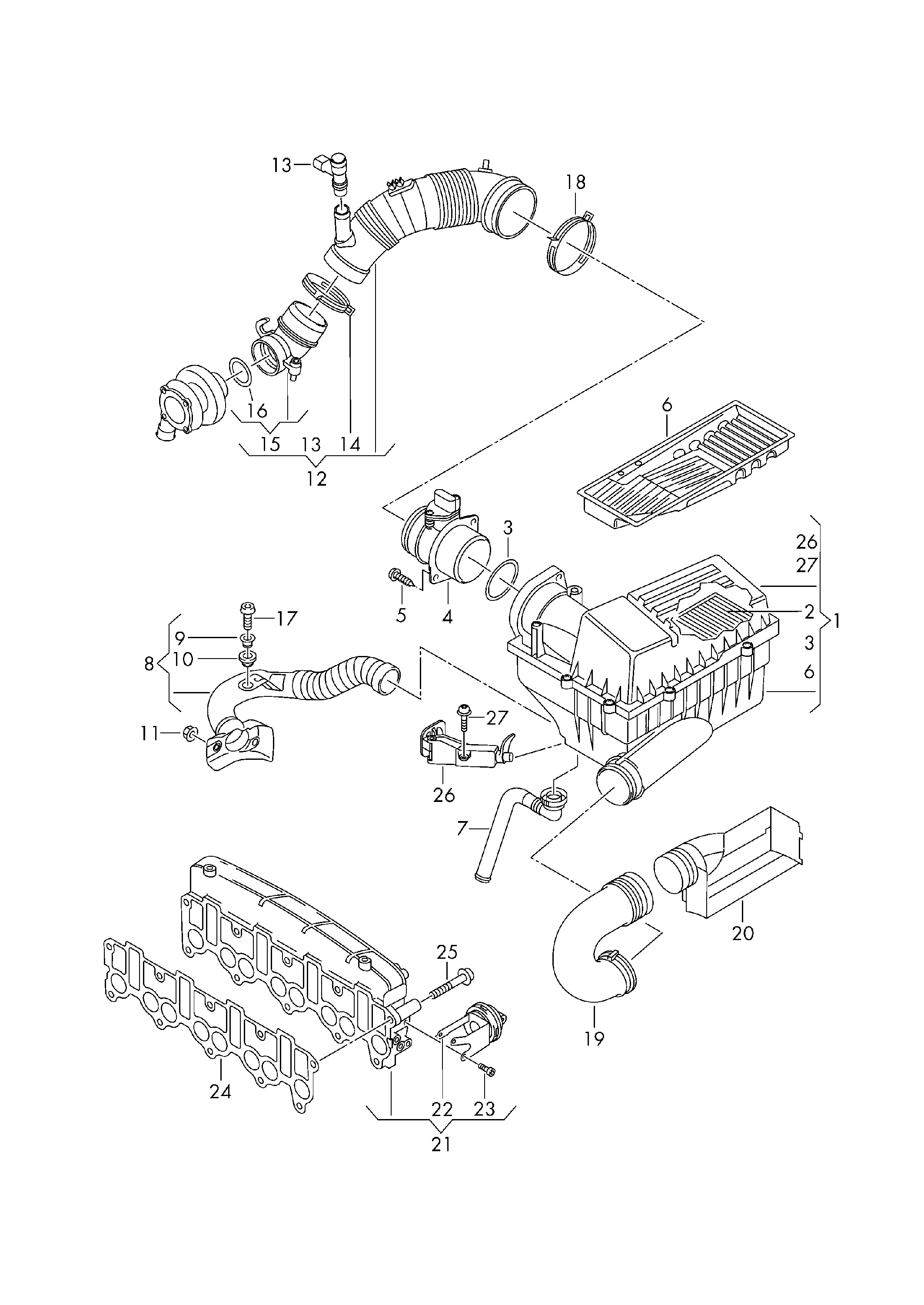 Skoda 1K0 129 620 E - Intake connection air filter with connecting parts: 1 pcs. autospares.lv