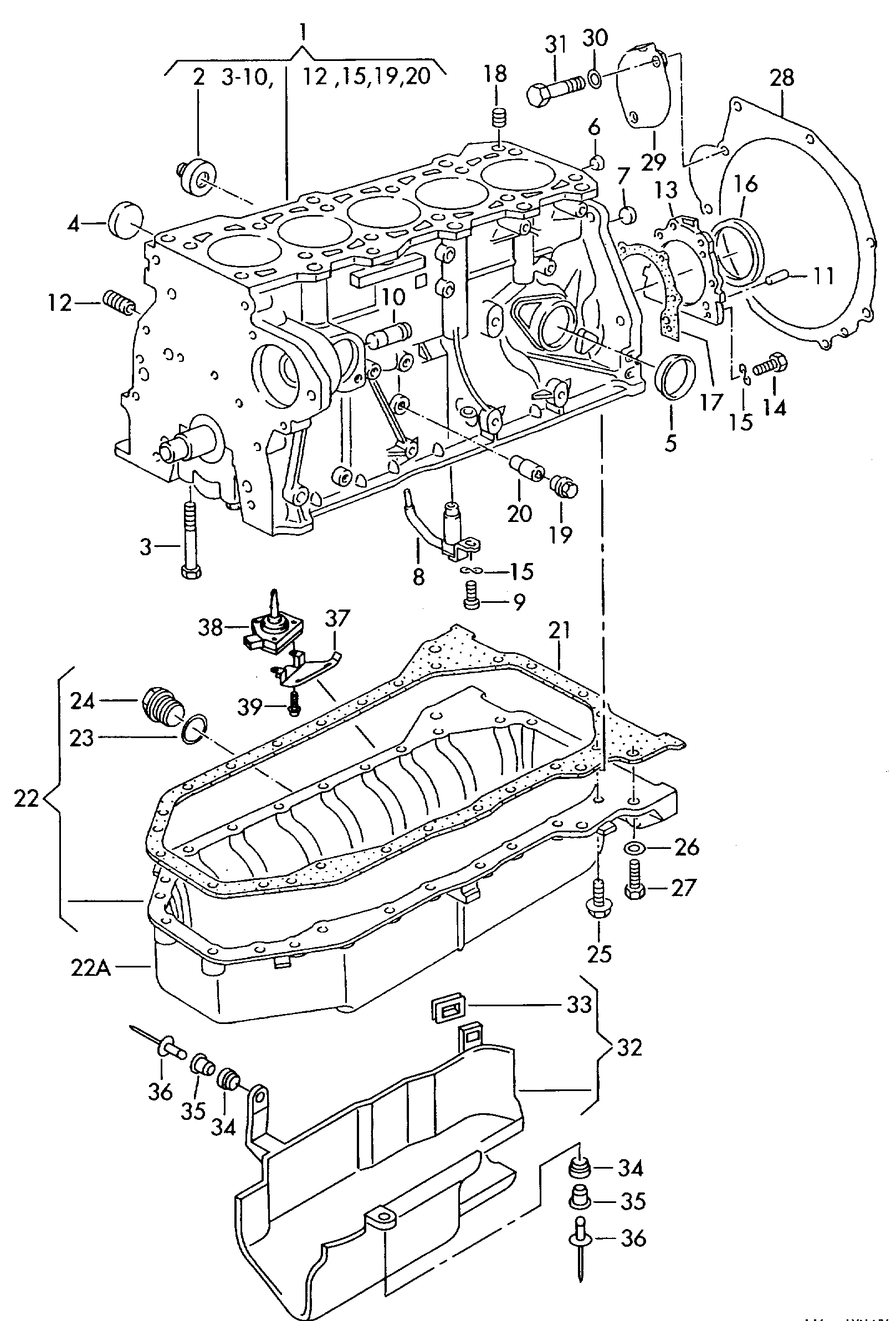 Skoda 028103171B - Cylinder block with pistons oil sump: 1 pcs. autospares.lv